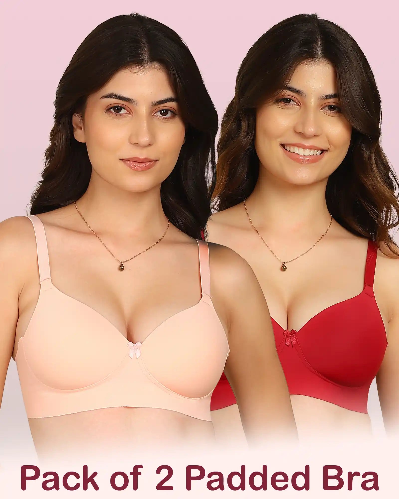 Intimist Easy-Fit Seamless Bonded Padded Everyday Bra (IS-5991-PEACH-WINE)(Pack of 2)