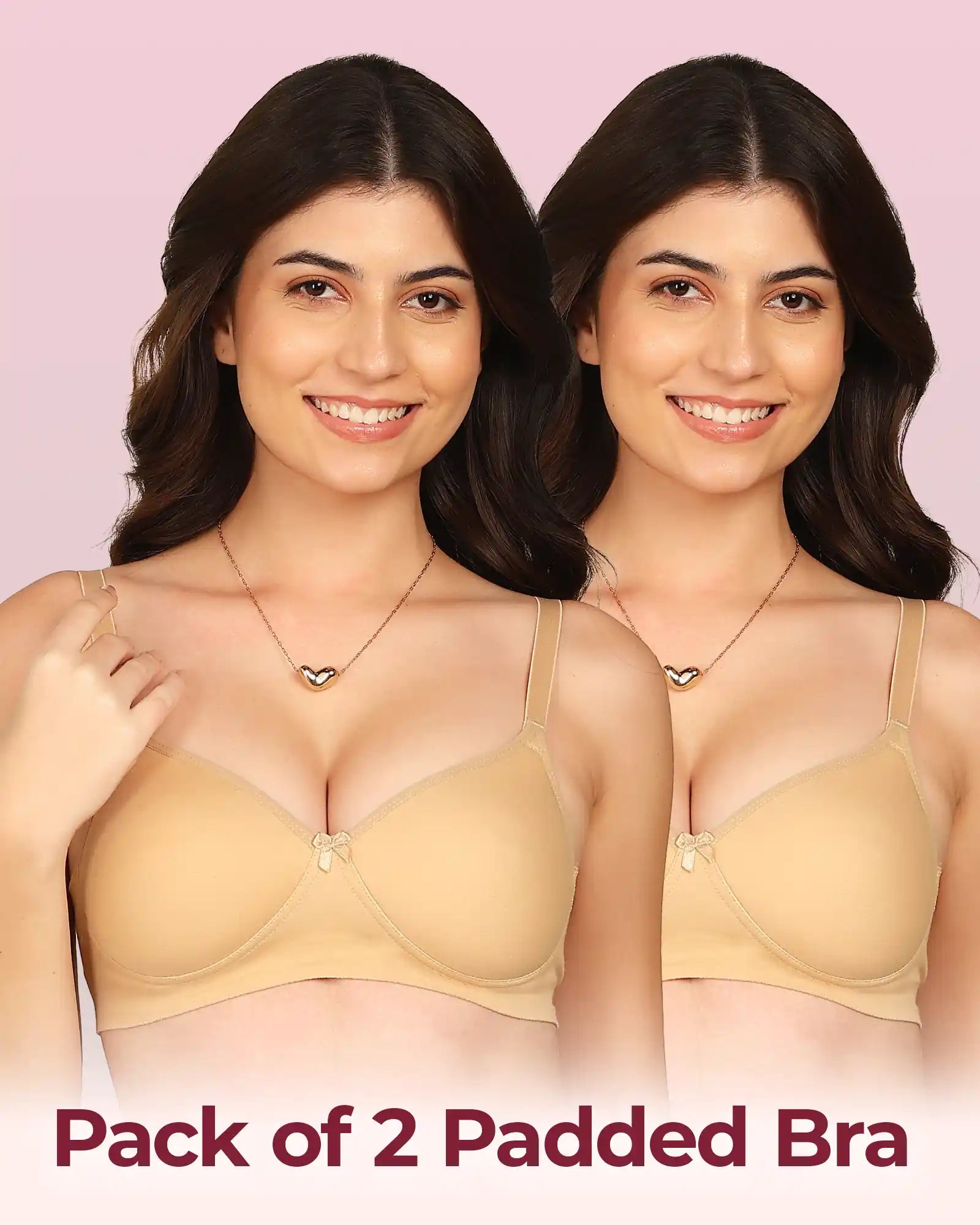 Intimist Easy-Fit Seamless Bonded Padded T-Shirt Bra (IS-1013-Skin)(Pack Of 2)
