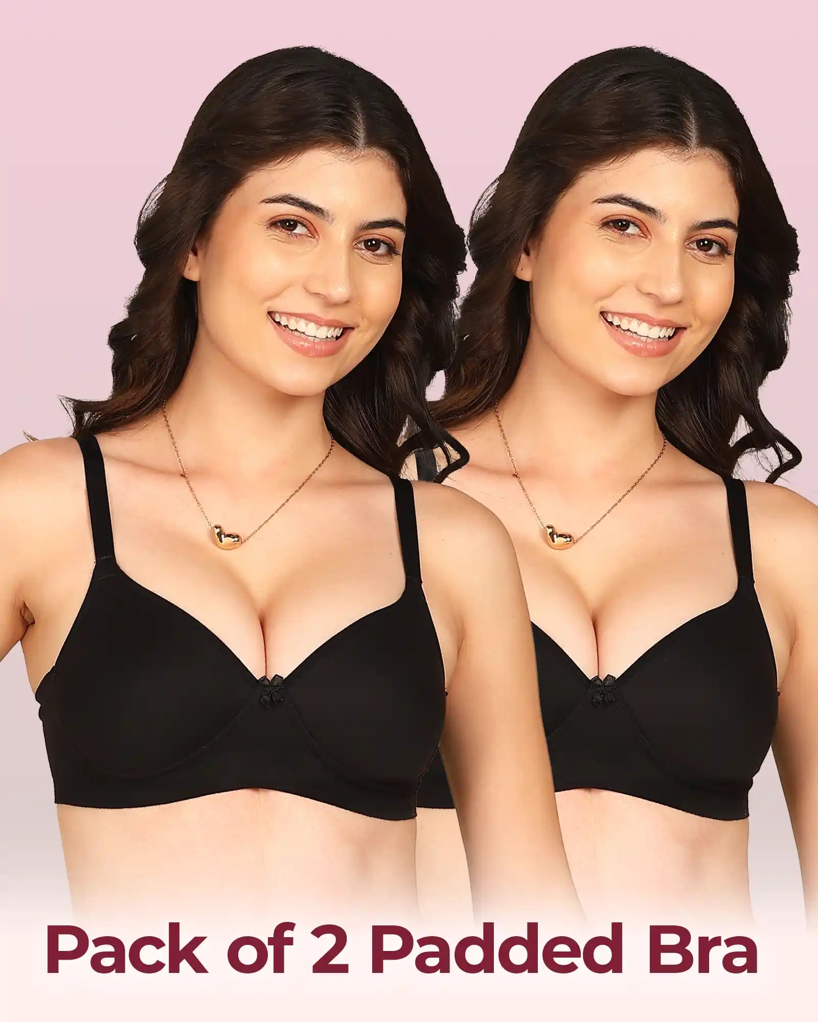 Intimist Easy-Fit Seamless Bonded Padded T-Shirt Bra (IS-1013-Black)(Pack Of 2)