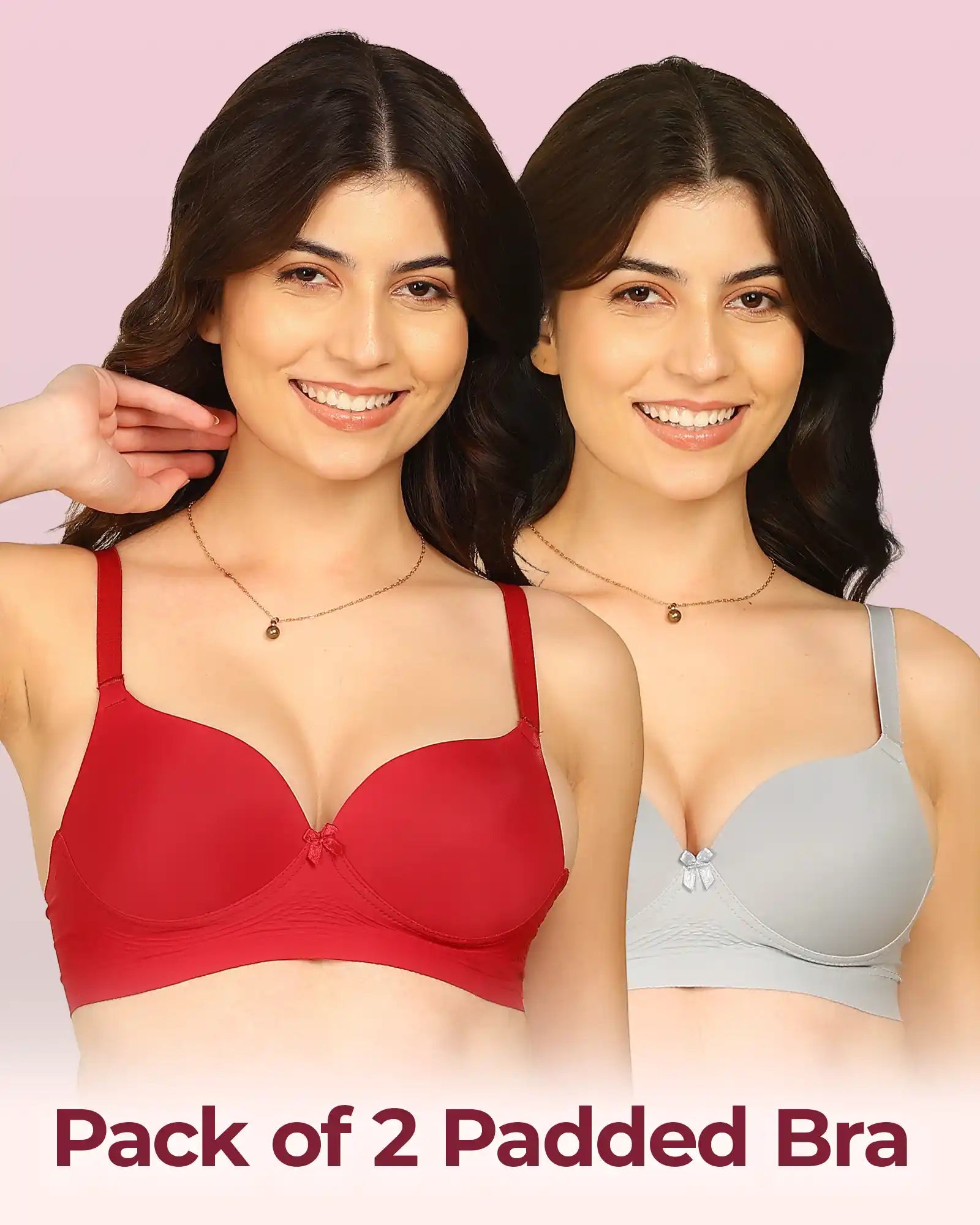 Intimist Easy-Fit Seamless Bonded Maximiser Bra (IS-5107-WINE-GREY)(Pack of 2)