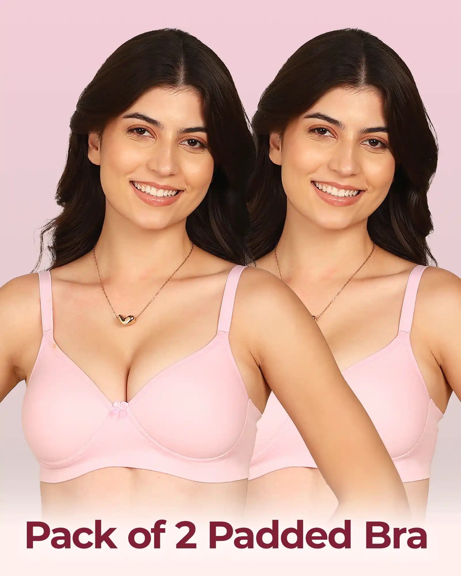 Intimist Easy-Fit Seamless Bonded Padded T-Shirt Bra (IS-1013-Pink)(Pack Of 2)