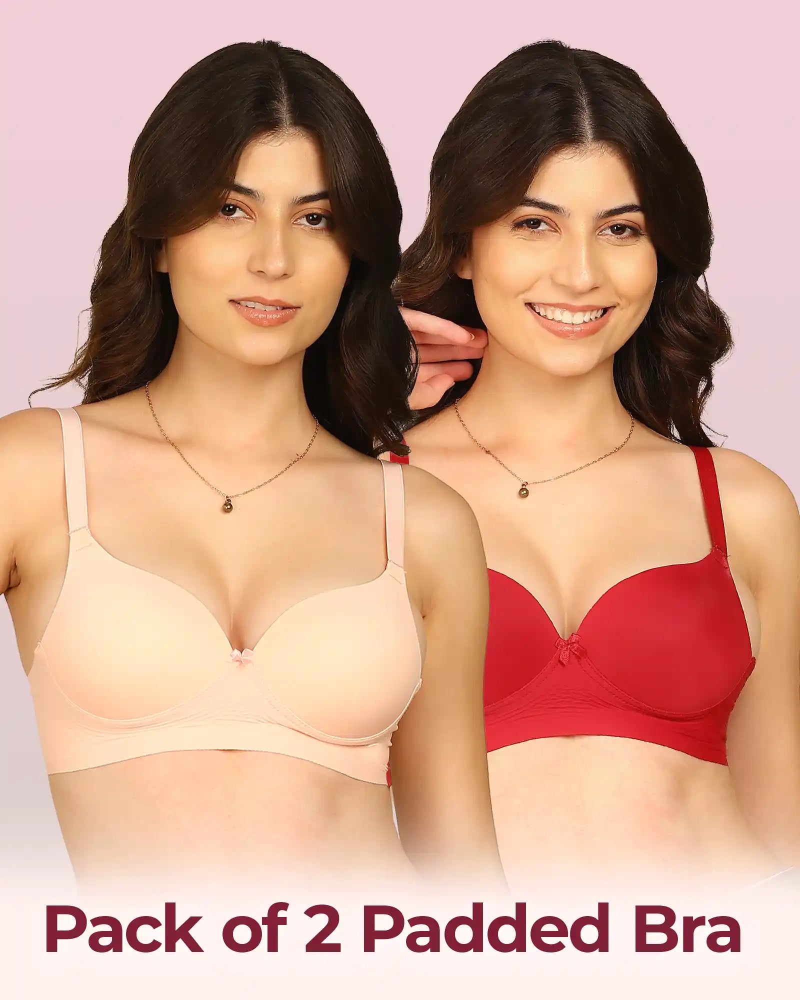 Intimist Easy-Fit Seamless Bonded Maximiser Bra (IS-5107-PEACH-WINE)(Pack of 2)