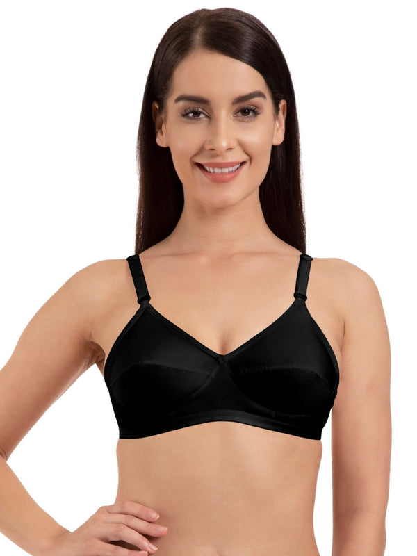 Komli Choli Cut Cotton Bra - 100% Cotton - Non Padded - U Shaped back - Seamed, Wirefree, Full Coverage Bra (K-9113-BLACK)
