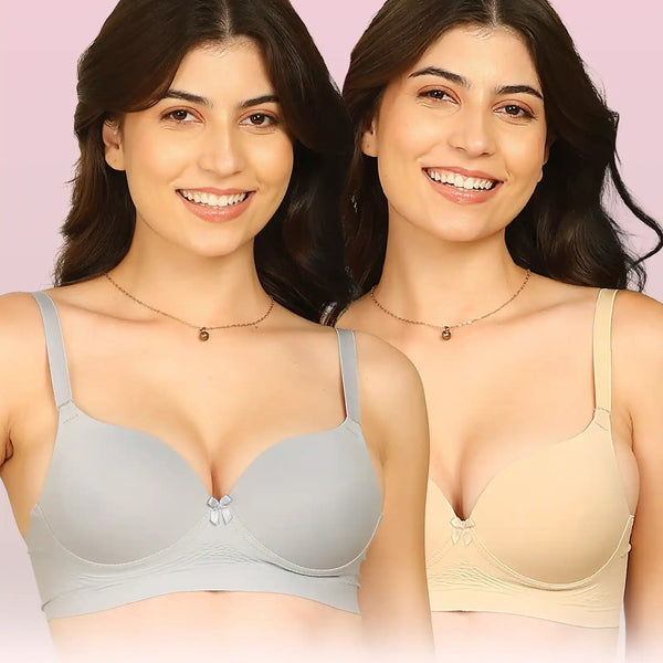 Intimist Easy-Fit Seamless Bonded Maximiser Bra (IS-5107-GREY-SKIN)(Pack of 2)