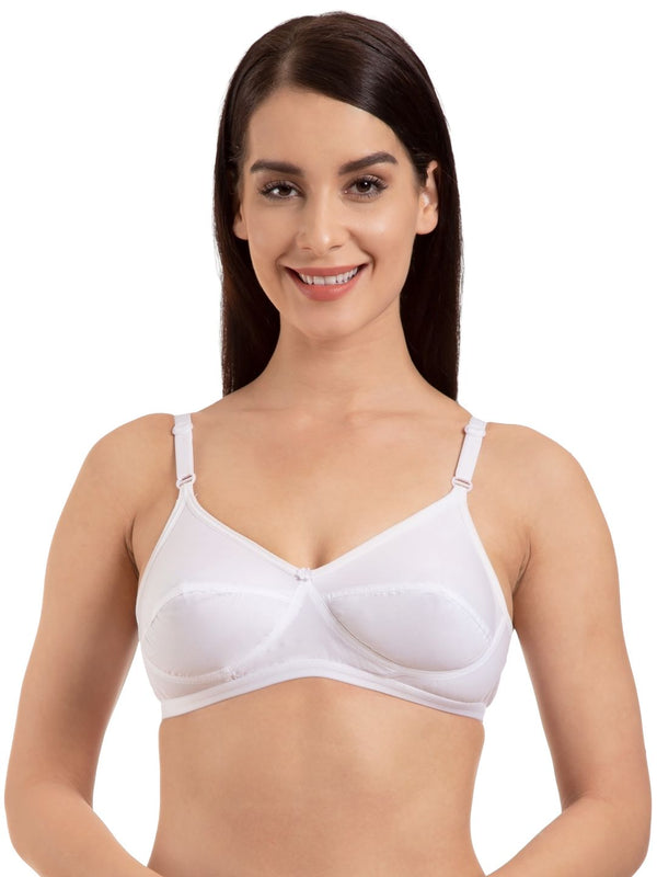 Komli Choli Cut Cotton Bra - 100% Cotton - Non Padded - U Shaped back - Seamed, Wirefree, Full Coverage Bra (K-9113-WHITE)