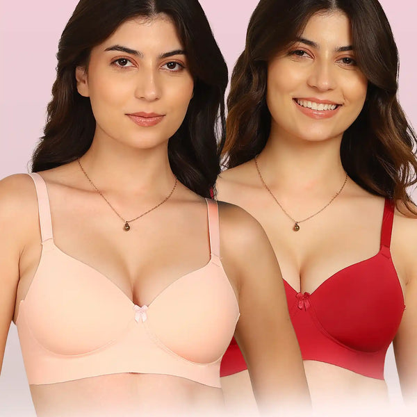 Intimist Easy-Fit Seamless Bonded Padded Everyday Bra (IS-5991-PEACH-WINE)(Pack of 2)