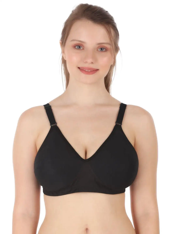 Intimist Full Coverage Non-Padded Everyday Seamless Cotton Bra (I-9703-BLACK)