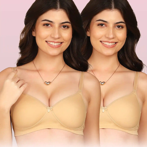 Intimist Easy-Fit Seamless Bonded Padded T-Shirt Bra (IS-1013-Skin)(Pack Of 2)