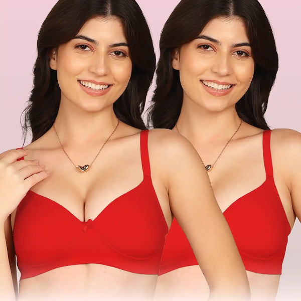 Intimist Easy-Fit Seamless Bonded Padded T-Shirt Bra (IS-1013-RED)( Pack Of 2)