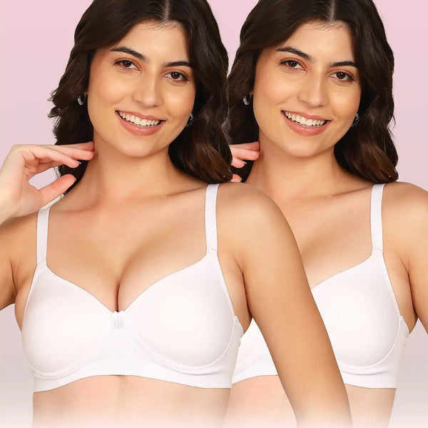 Intimist Easy-Fit Seamless Bonded Padded T-Shirt Bra (IS-1013-White)(Pack Of 2)