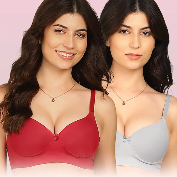 Intimist Easy-Fit Seamless Bonded Push-Up Bra (IS-5301-WINE-GREY)(Pack of 2)