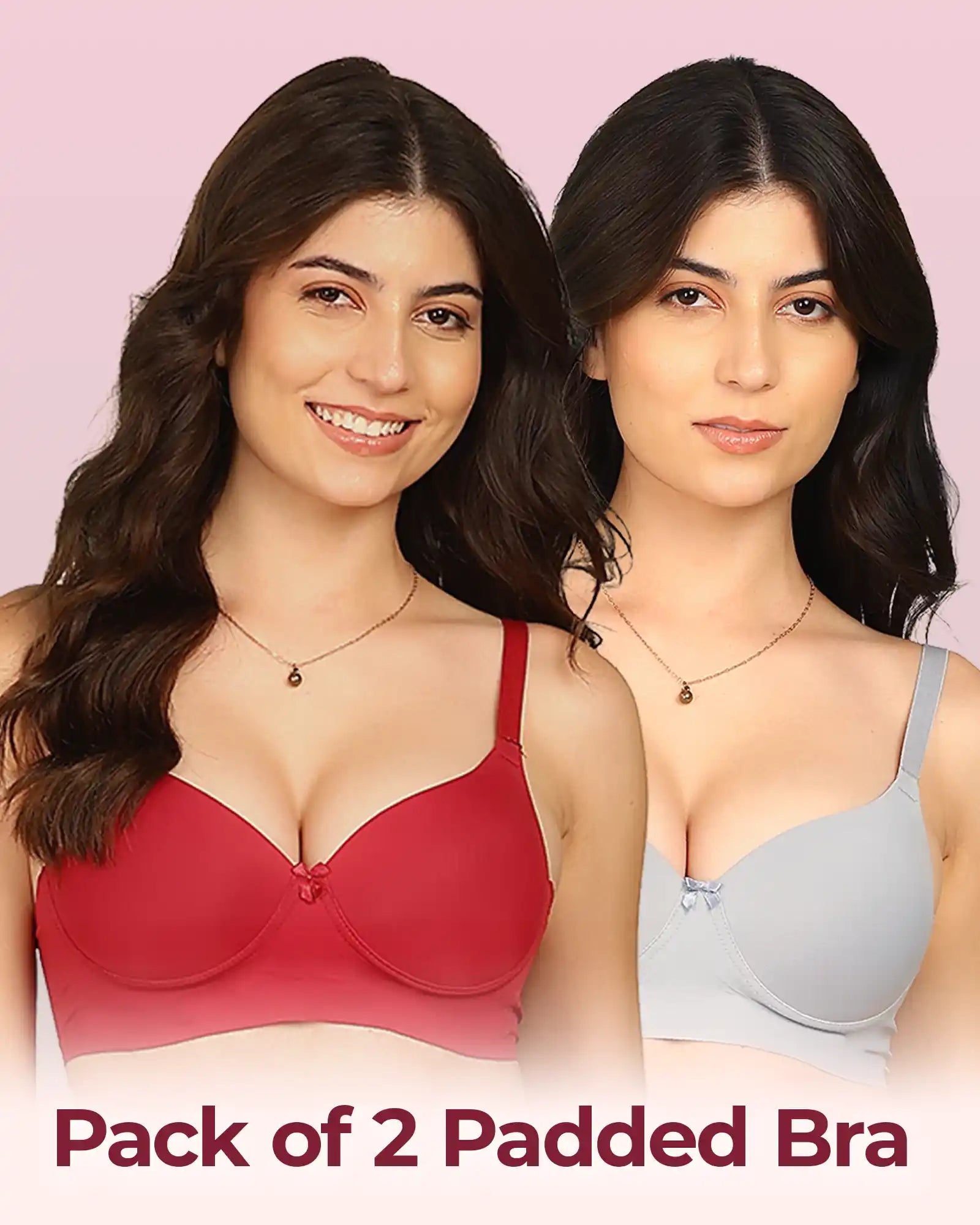 Intimist Easy-Fit Seamless Bonded Push-Up Bra (IS-5301-WINE-GREY)(Pack of 2)