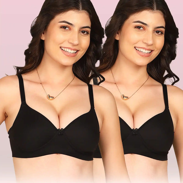 Intimist Easy-Fit Seamless Bonded Padded T-Shirt Bra (IS-1013-Black)(Pack Of 2)