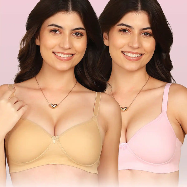 Intimist Easy-Fit Seamless Bonded Padded T-Shirt Bra (IS-1013-Skin-Pink)( Pack Of 2)