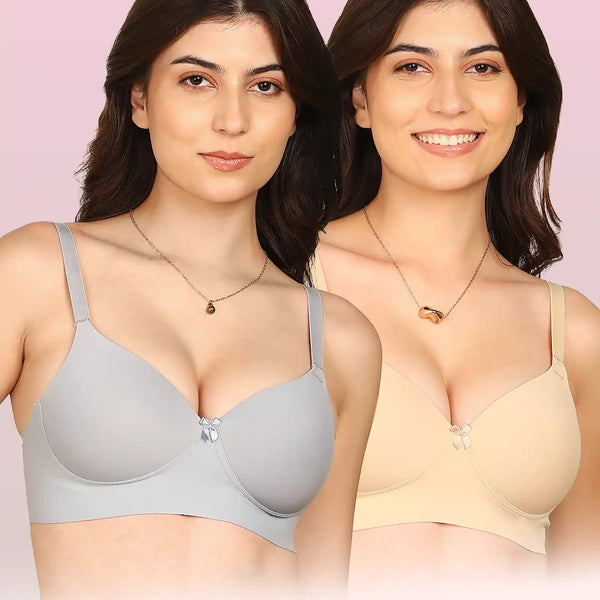 Intimist Easy-Fit Seamless Bonded Padded Everyday Bra (IS-5991-GREY-SKIN)(Pack of 2)