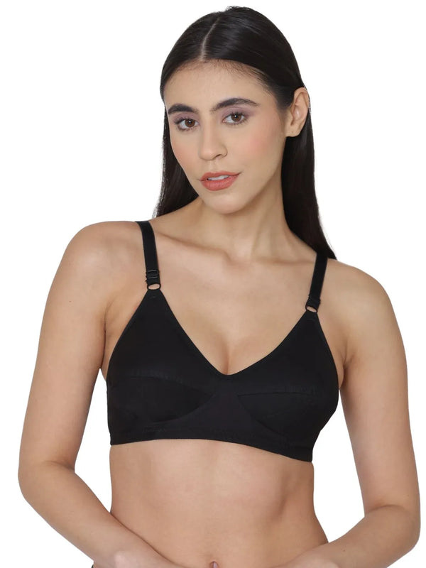 Komli Minimiser Full Figure Bra - 100% Cotton - Non-Padded - Full Coverage, Wireless Seamed Bra (-K-9375-BLACK)