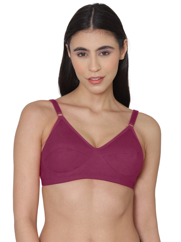Komli Minimiser Full Figure Bra - 100% Cotton - Non-Padded - Full Coverage, Wireless Seamed Bra (-K-9375-MAGENTA)