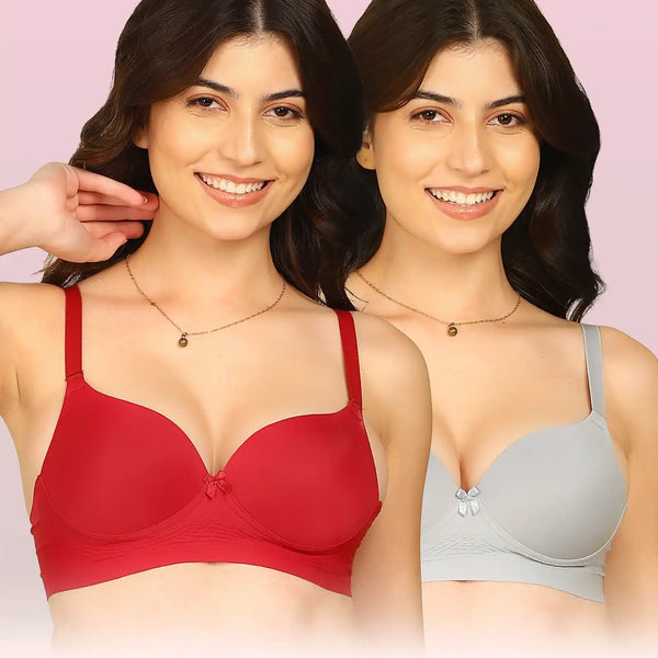 Intimist Easy-Fit Seamless Bonded Maximiser Bra (IS-5107-WINE-GREY)(Pack of 2)