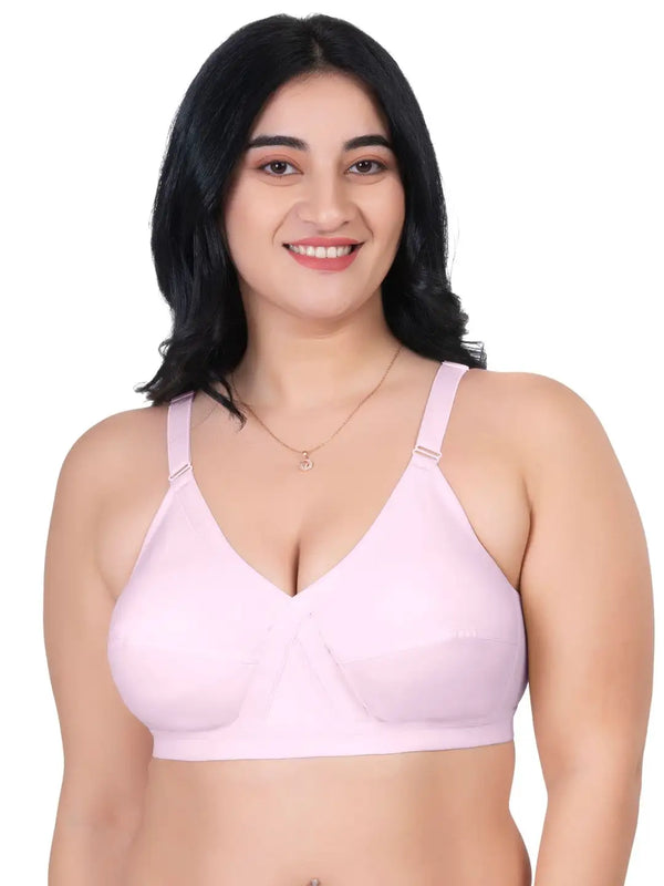 Komli Minimiser Cross Fit Bra - 100% Cotton - Non-Padded - Full Coverage, Broad Straps, Wireless Seamed Bra (K-9325-PINK)