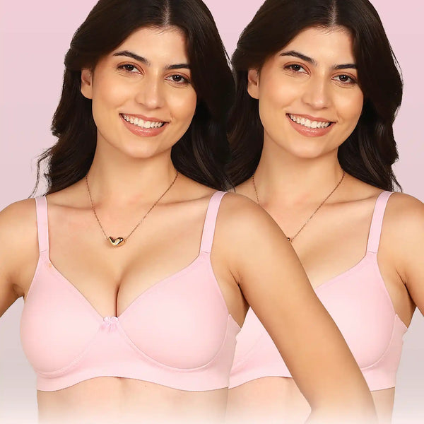Intimist Easy-Fit Seamless Bonded Padded T-Shirt Bra (IS-1013-Pink)(Pack Of 2)