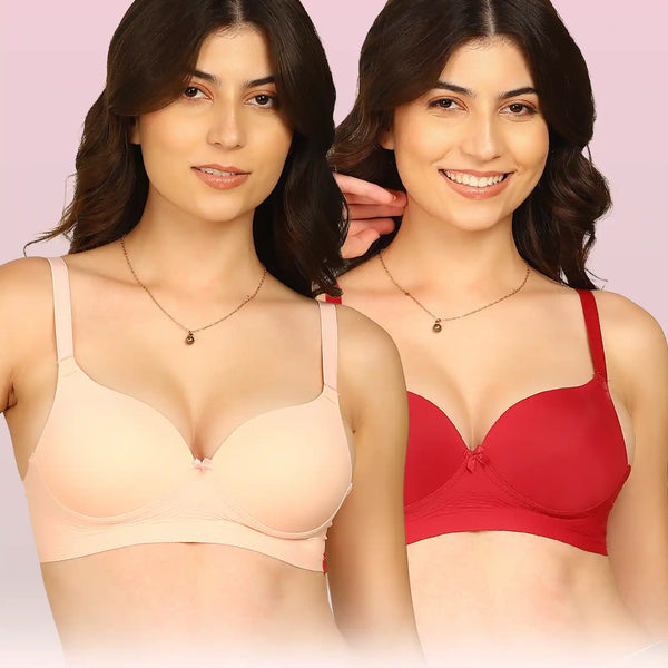 Intimist Easy-Fit Seamless Bonded Maximiser Bra (IS-5107-PEACH-WINE)(Pack of 2)