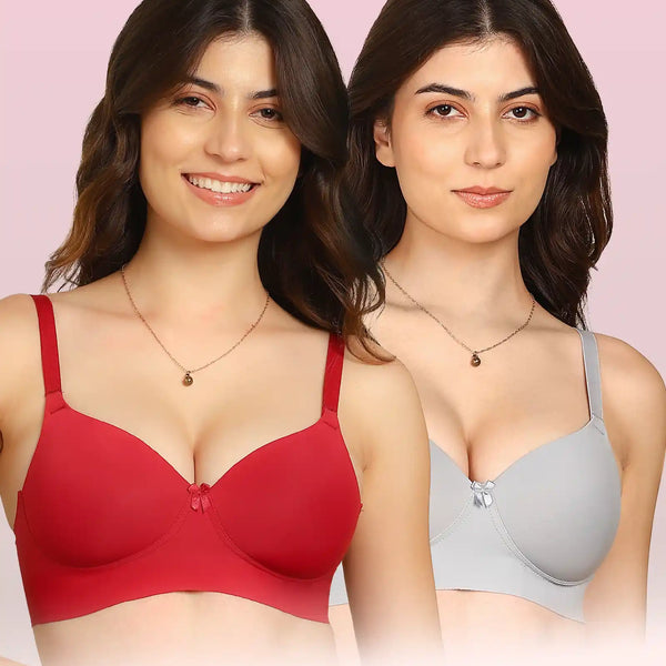 Intimist Easy-Fit Seamless Bonded Padded Everyday Bra (IS-5991-WINE-GREY)(Pack of 2)