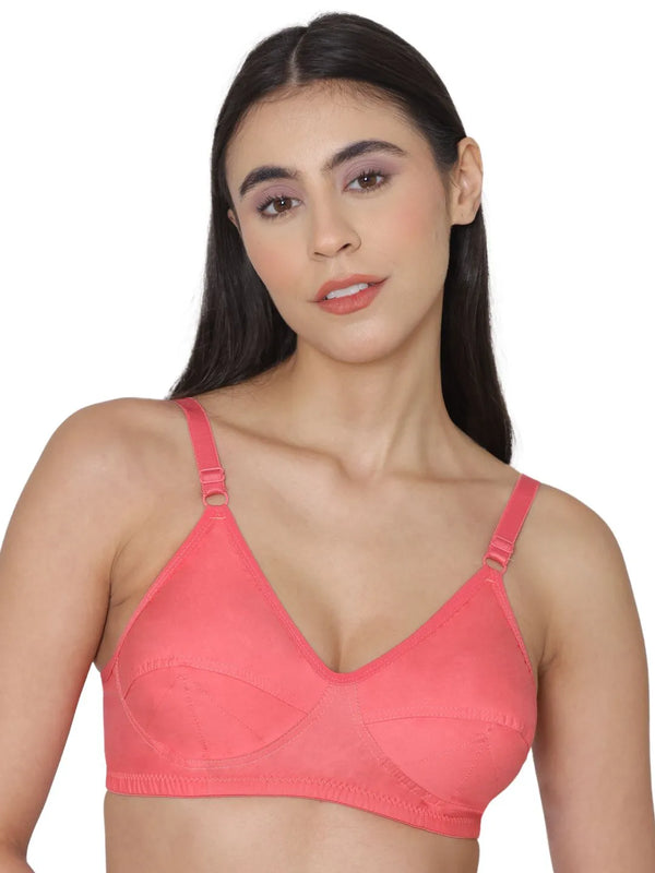 Komli Minimiser Full Figure Bra - 100% Cotton - Non-Padded - Full Coverage, Wireless Seamed Bra (-K-9375-CORAL)