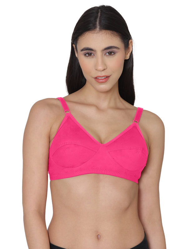 Komli Minimiser Full Figure Bra - 100% Cotton - Non-Padded - Full Coverage, Wireless Seamed Bra (-K-9375-DARK PINK)