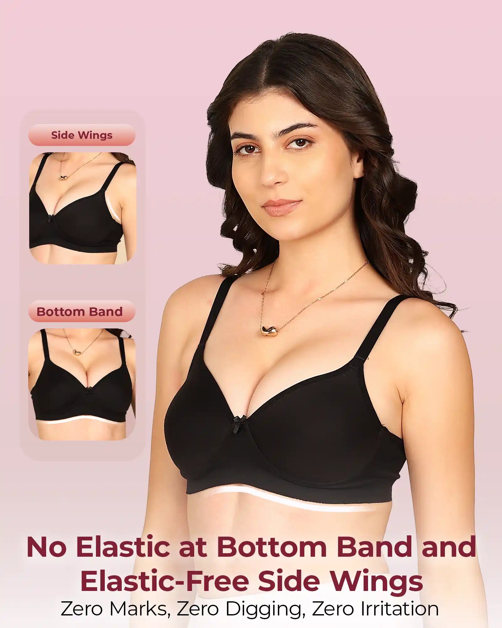 Intimist Easy-Fit Seamless Bonded Padded T-Shirt Bra (IS-1013-Black)(Pack Of 2)