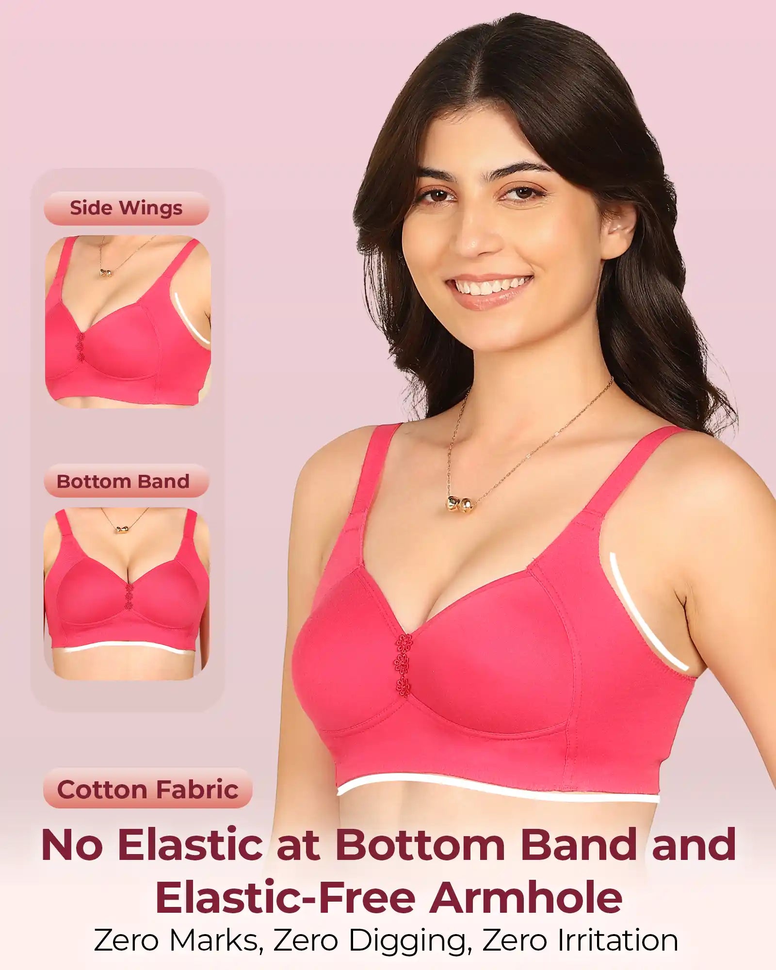 Intimist Easy-Fit Seamless Bonded Padded Minimiser (IS-408-Dark Pink-Black)( Pack Of 2)
