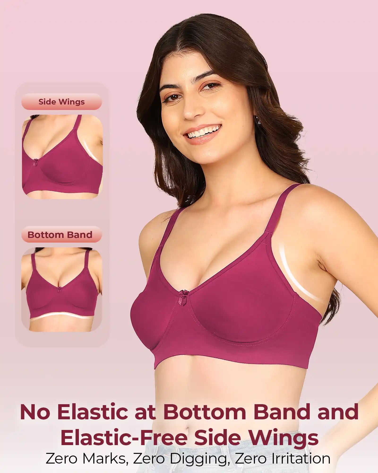 Intimist Easy-Fit Seamless Bonded T-Shirt Bra (IS-352-Magenta-Wine)( Pack Of 2)